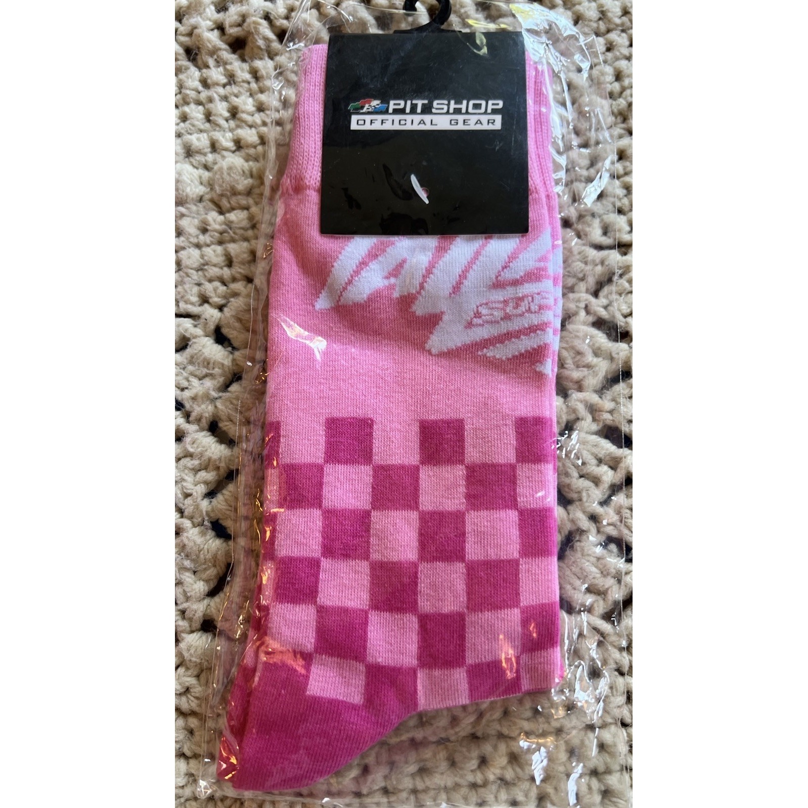 Nascar Racing Talladega Pink Socks One Size Ladies Checkered Flag